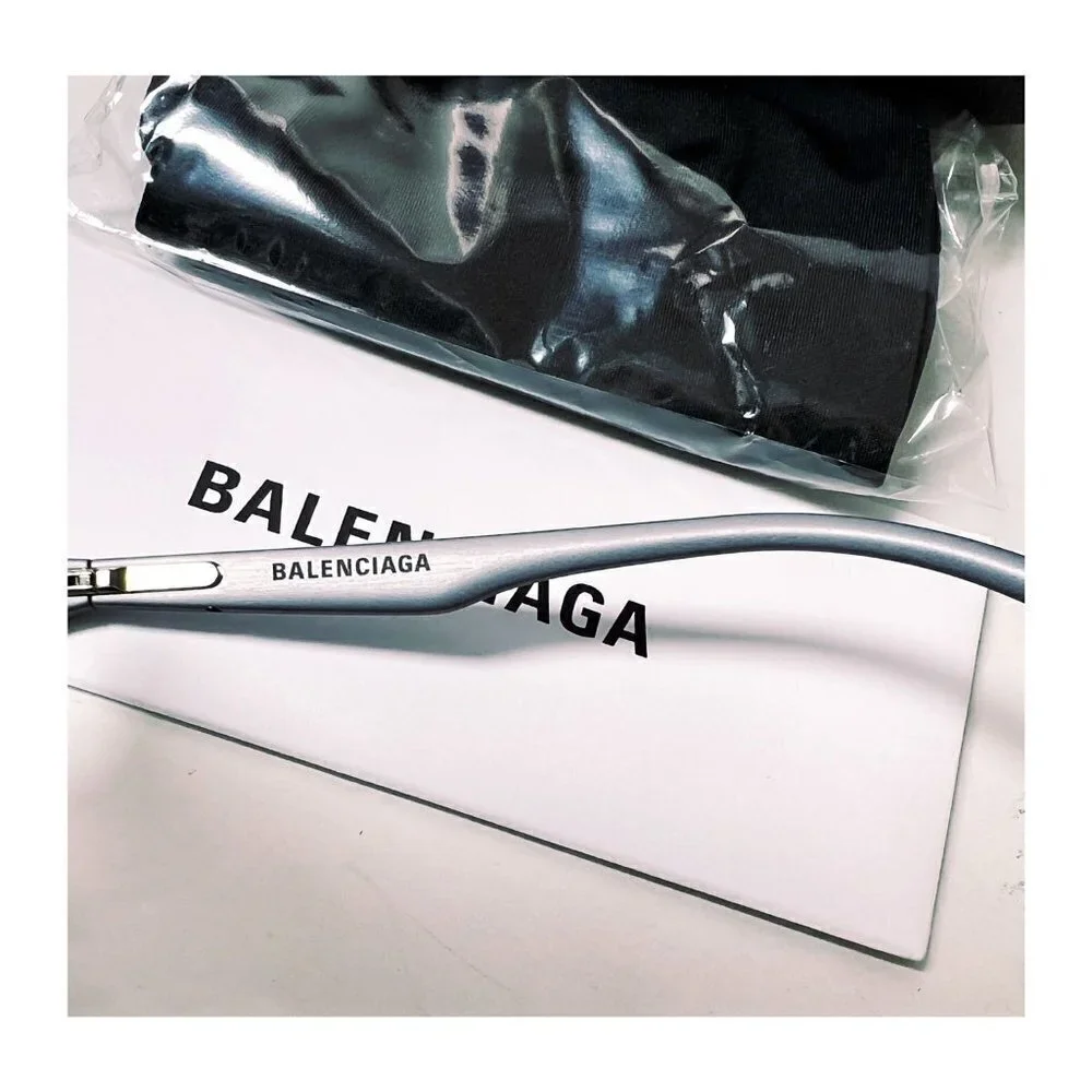 Balenciaga Logo Womens Grey Aluminum Metal Frame UV Sunglasses with Case New